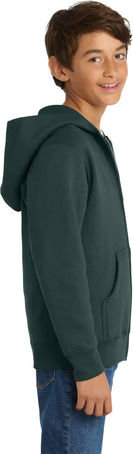 Port & Company Pc90yzh co Youth Core Fleece Full-zip Hooded Sweatshirt - Dark Green