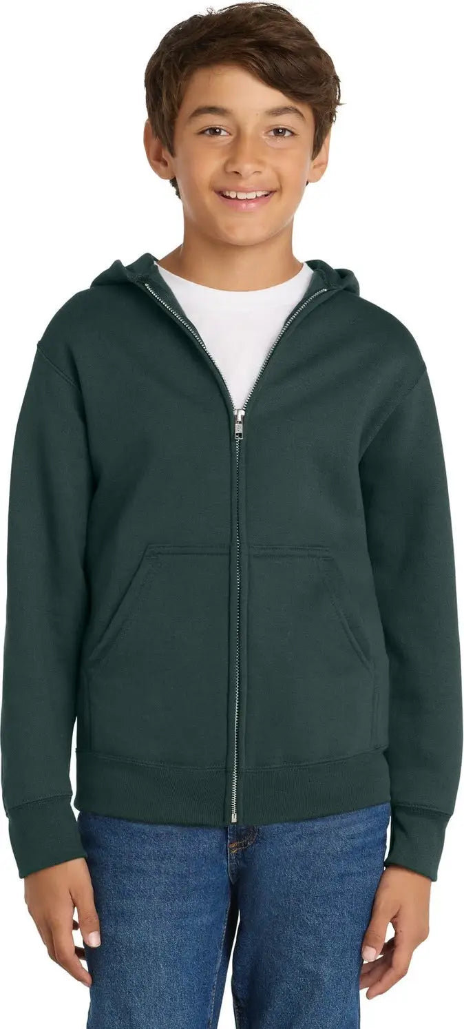 Port & Company Pc90yzh co Youth Core Fleece Full-zip Hooded Sweatshirt - Dark Green