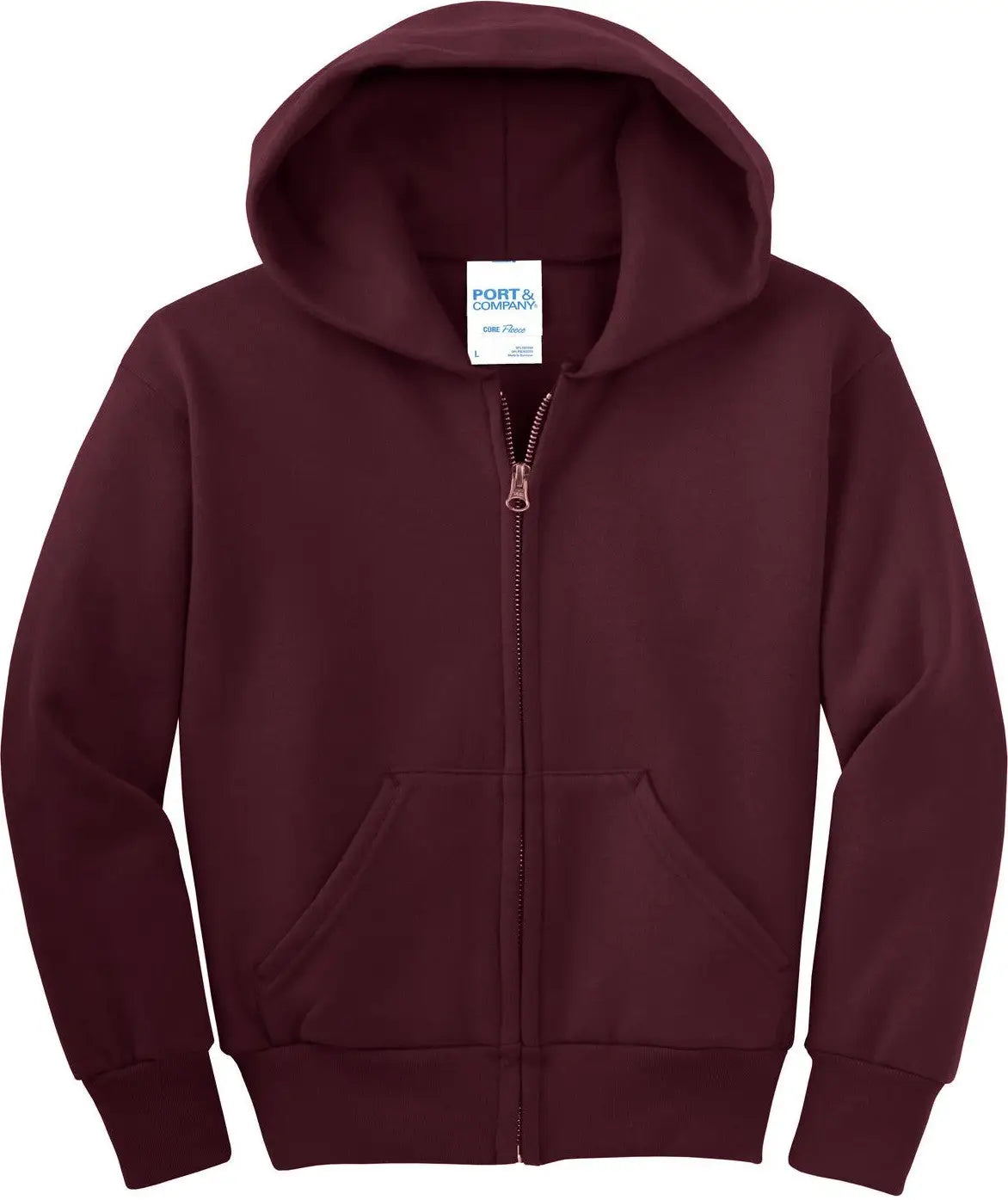 Port & Company Pc90yzh co Youth Core Fleece Full-zip Hooded Sweatshirt - Maroon