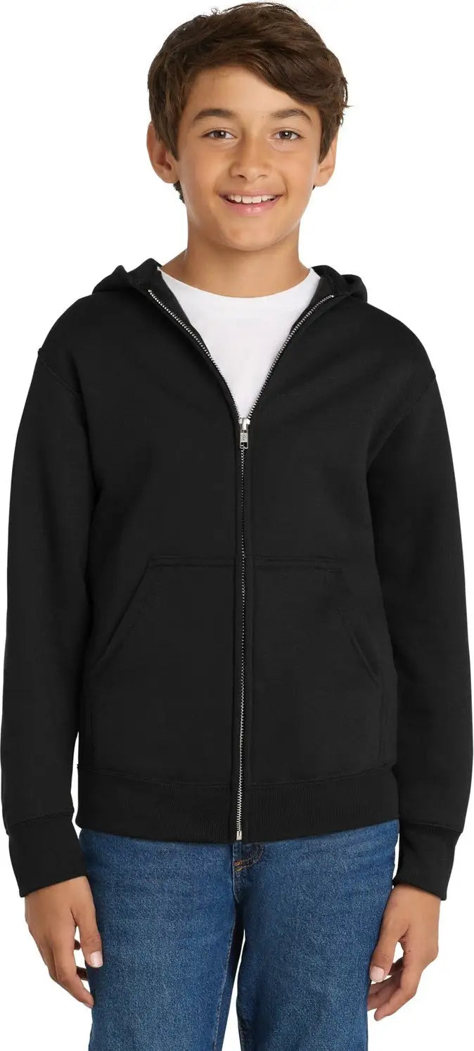 Port & Company Pc90yzh co Youth Core Fleece Full-zip Hooded Sweatshirt - Jet Black