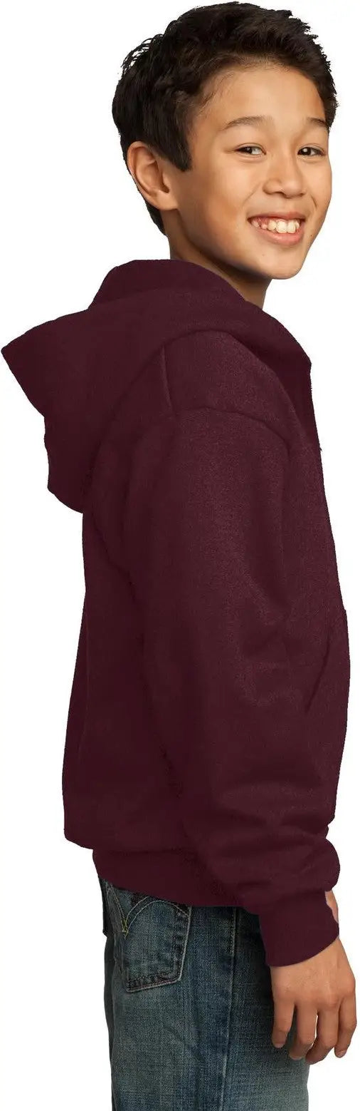 Port & Company Pc90yzh co Youth Core Fleece Full-zip Hooded Sweatshirt - Maroon