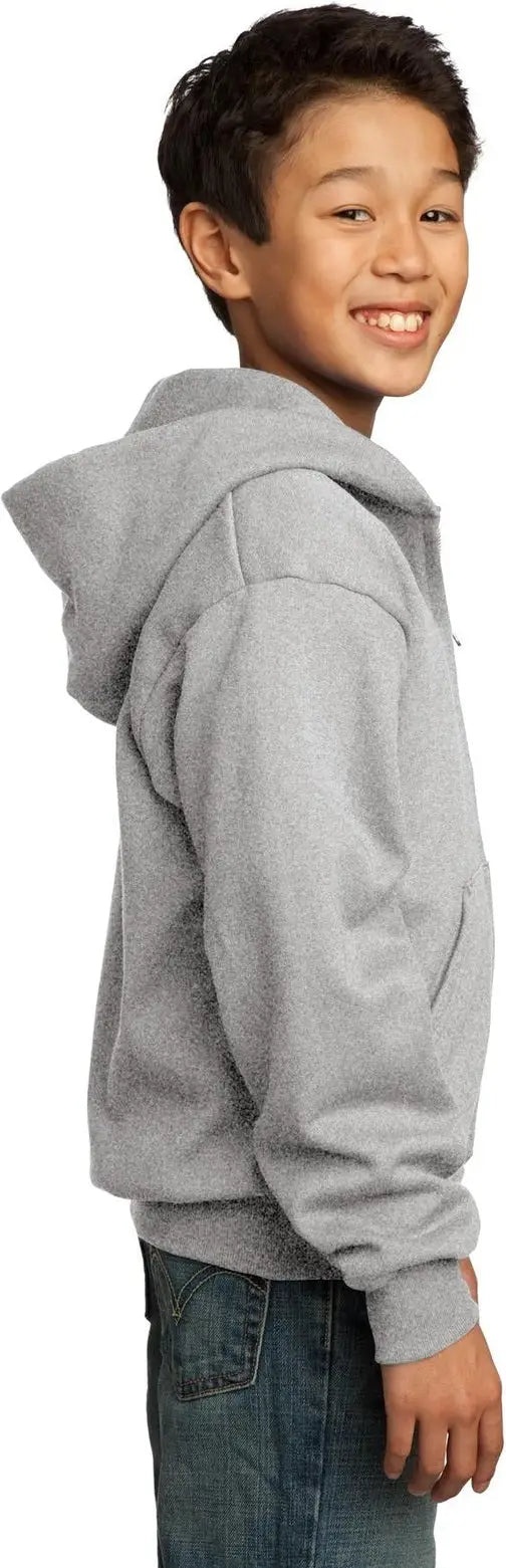 Port & Company Pc90yzh co Youth Core Fleece Full-zip Hooded Sweatshirt - Ash