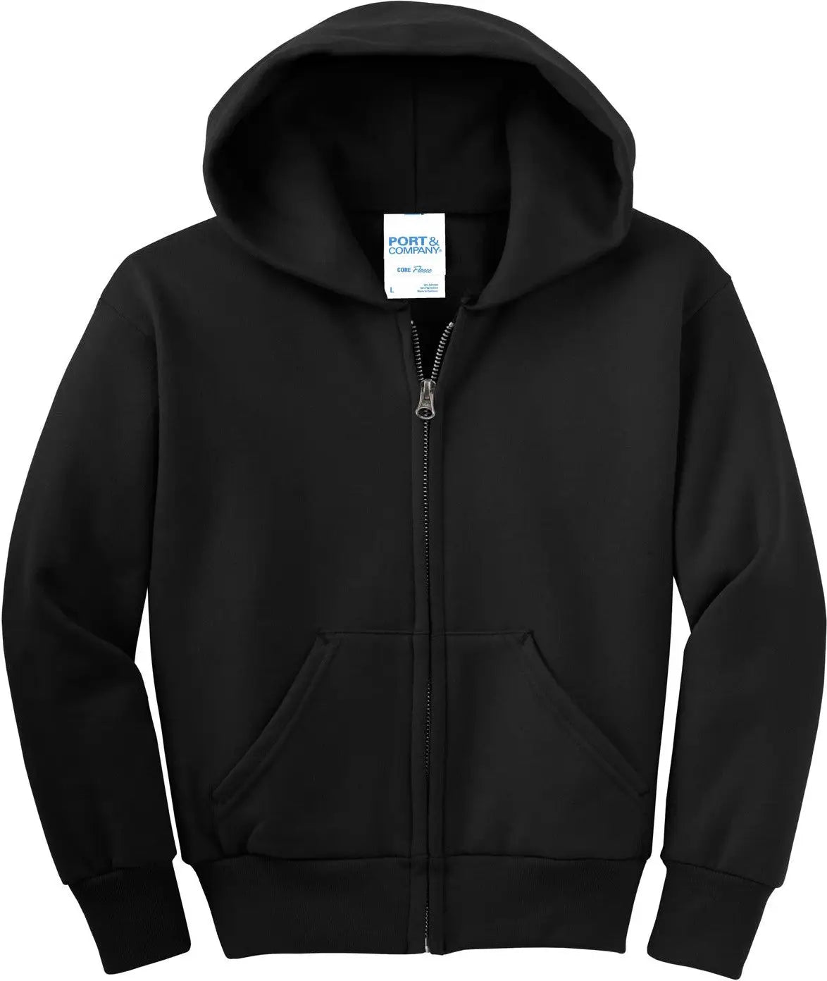 Port & Company Pc90yzh co Youth Core Fleece Full-zip Hooded Sweatshirt - Jet Black