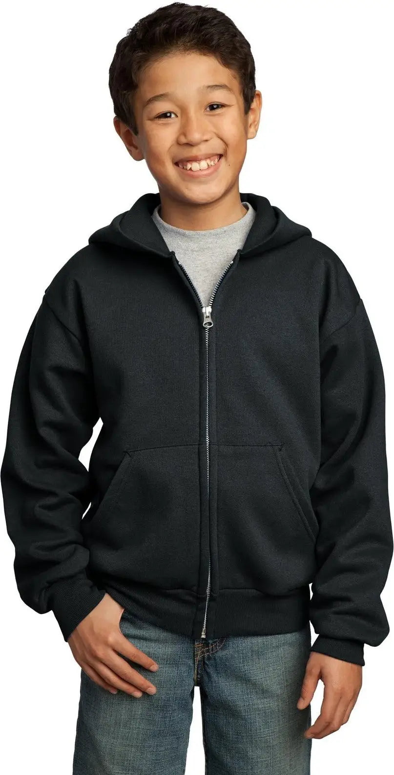 Port & Company Pc90yzh co Youth Core Fleece Full-zip Hooded Sweatshirt - Jet Black - Xs