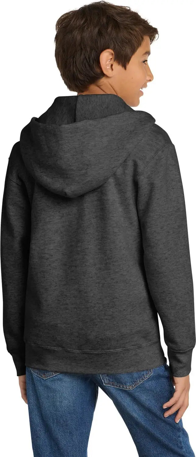 Port & Company Pc90yzh co Youth Core Fleece Full-zip Hooded Sweatshirt - Dark Heather Gray