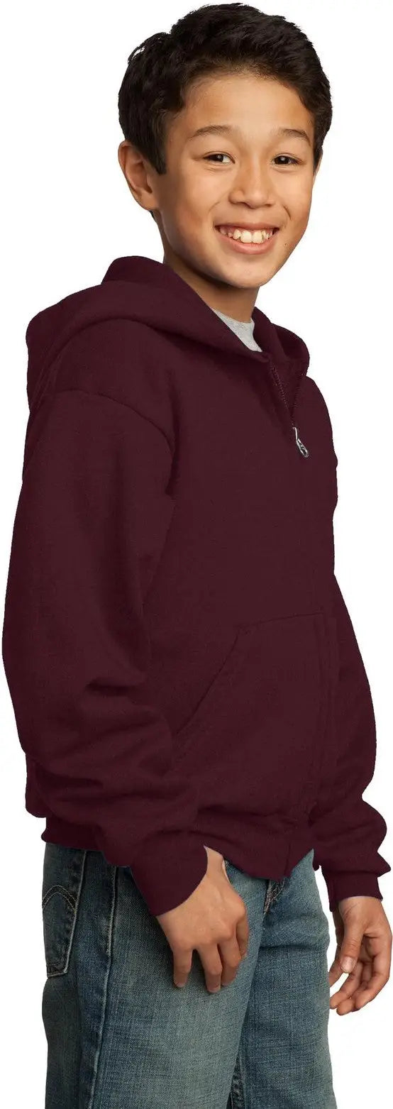 Port & Company Pc90yzh co Youth Core Fleece Full-zip Hooded Sweatshirt - Maroon