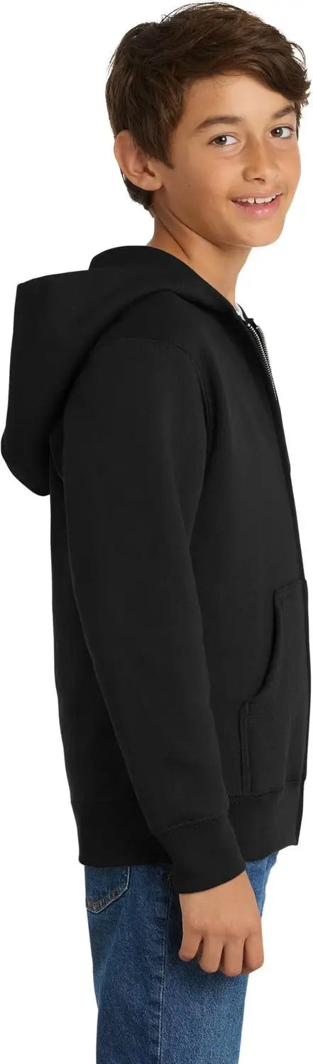 Port & Company Pc90yzh co Youth Core Fleece Full-zip Hooded Sweatshirt - Jet Black