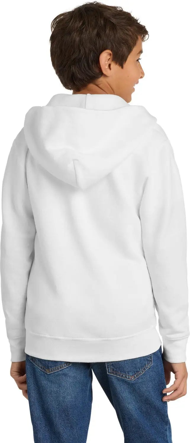Port & Company Pc90yzh co Youth Core Fleece Full-zip Hooded Sweatshirt - White