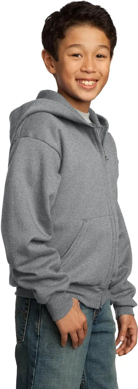 Port & Company Pc90yzh co Youth Core Fleece Full-zip Hooded Sweatshirt - Athletic Heather
