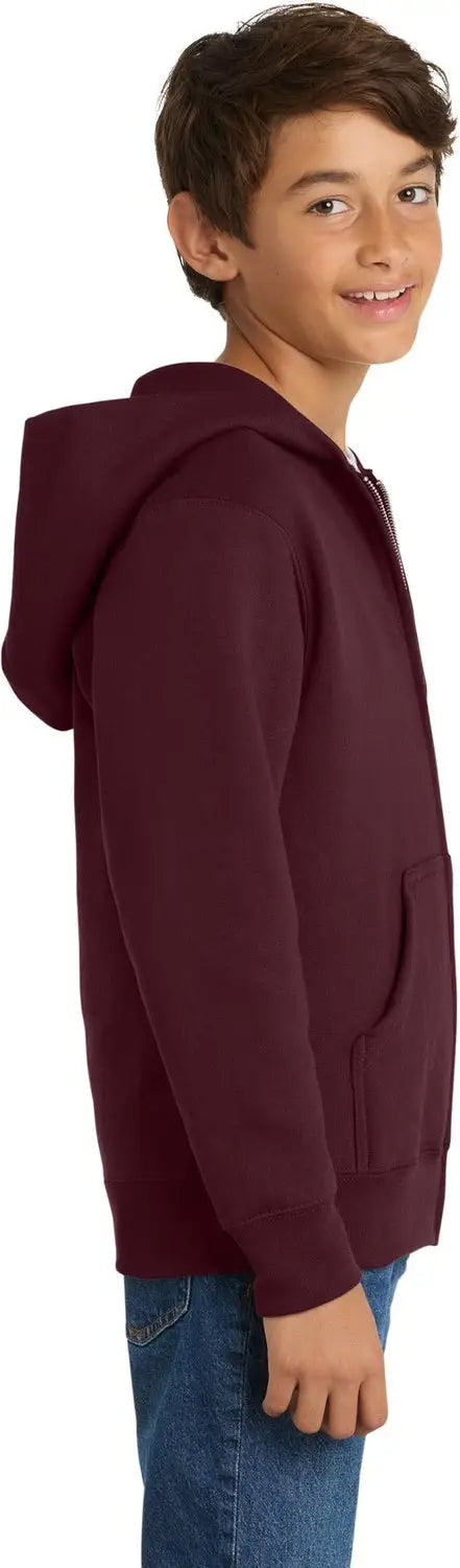 Port & Company Pc90yzh co Youth Core Fleece Full-zip Hooded Sweatshirt - Maroon