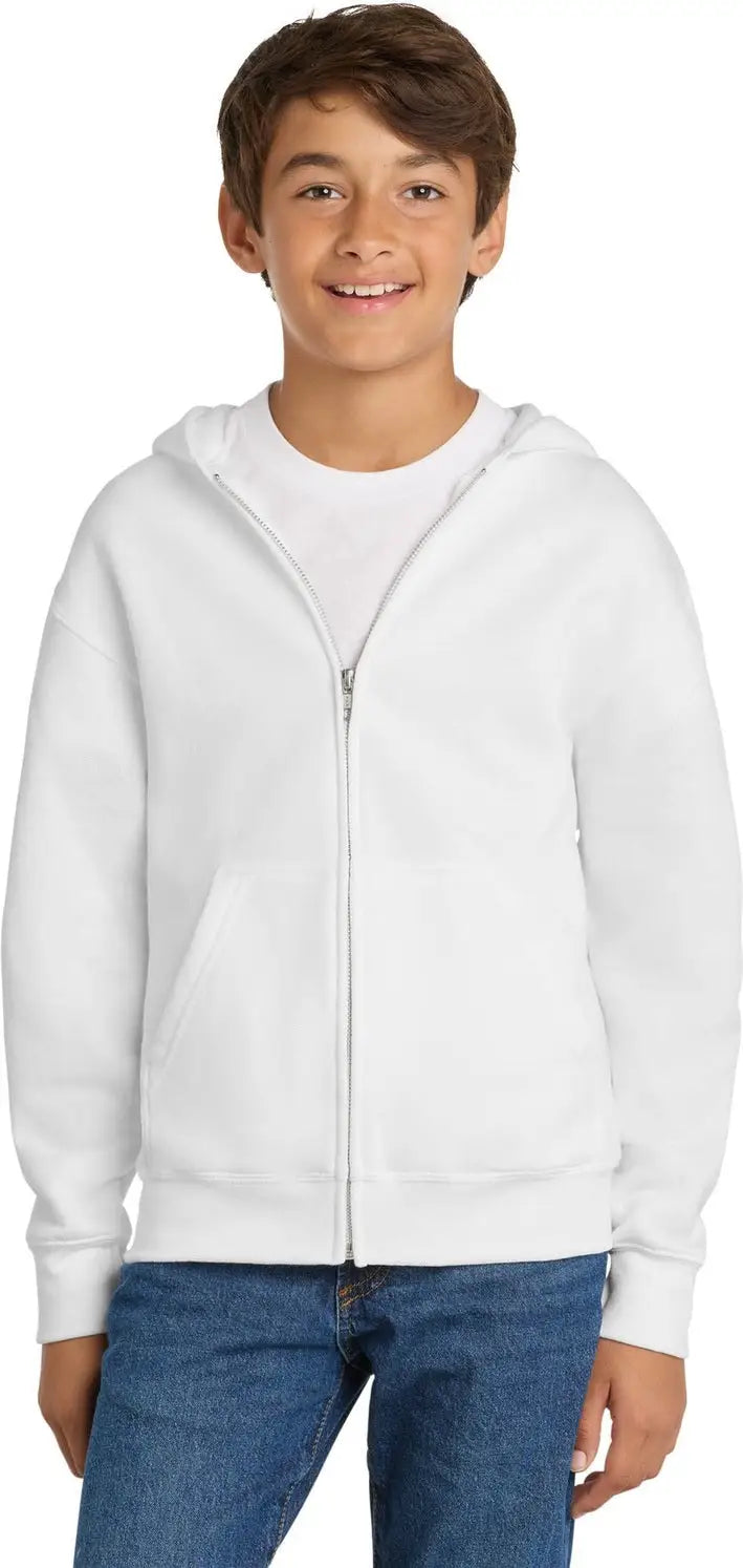 Port & Company Pc90yzh co Youth Core Fleece Full-zip Hooded Sweatshirt - White