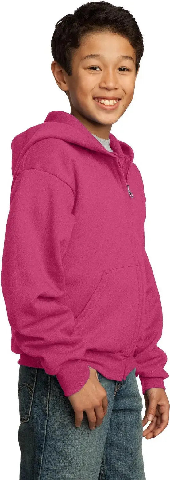 Port & Company Pc90yzh co Youth Core Fleece Full-zip Hooded Sweatshirt - Sangria