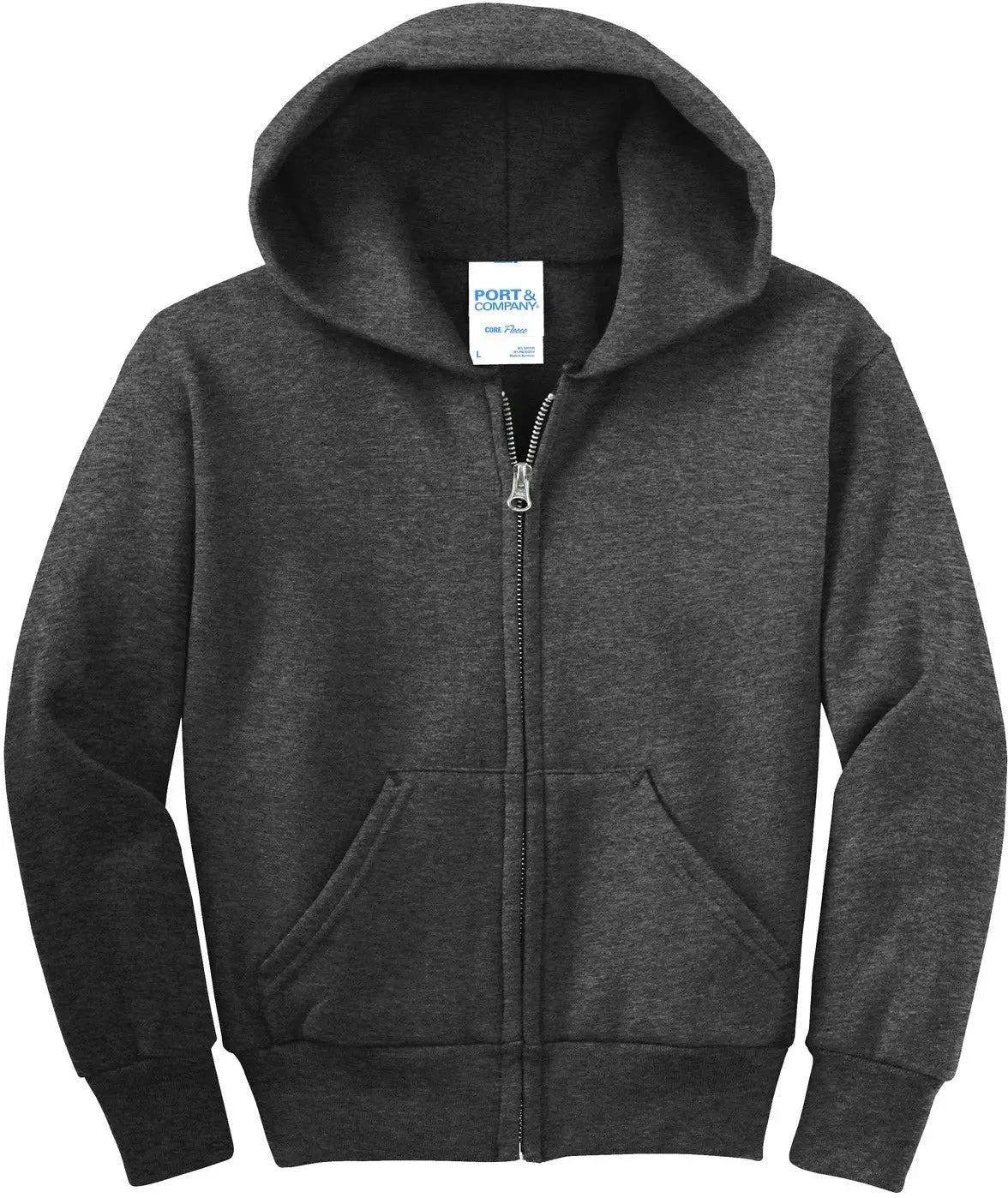 Port & Company Pc90yzh co Youth Core Fleece Full-zip Hooded Sweatshirt - Dark Heather Gray