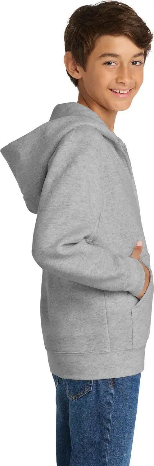 Port & Company Pc90yzh co Youth Core Fleece Full-zip Hooded Sweatshirt - Ash