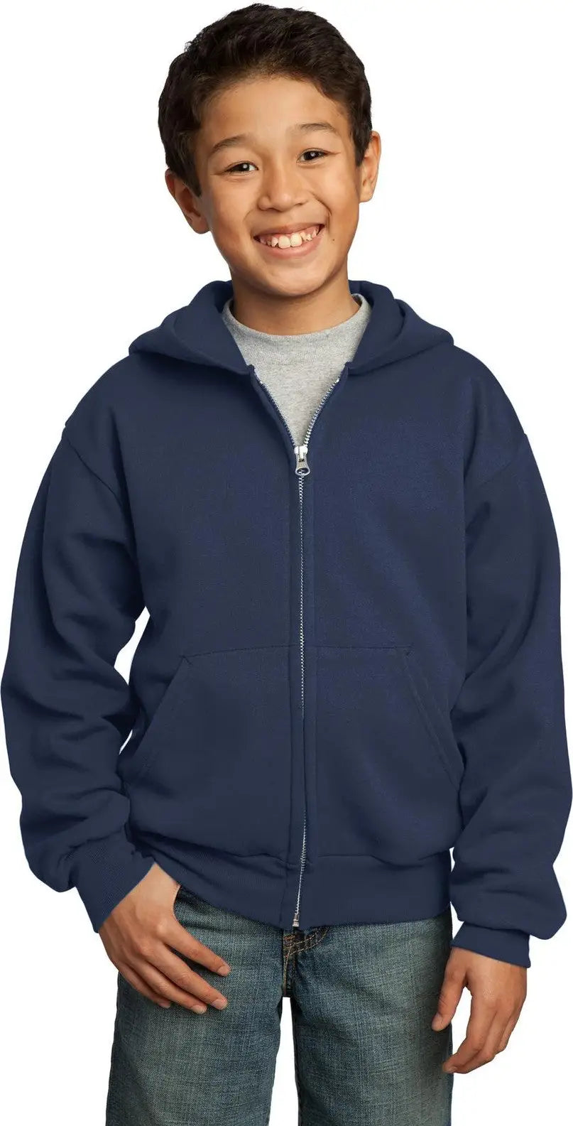 Port & Company Pc90yzh co Youth Core Fleece Full-zip Hooded Sweatshirt - Navy - Xs