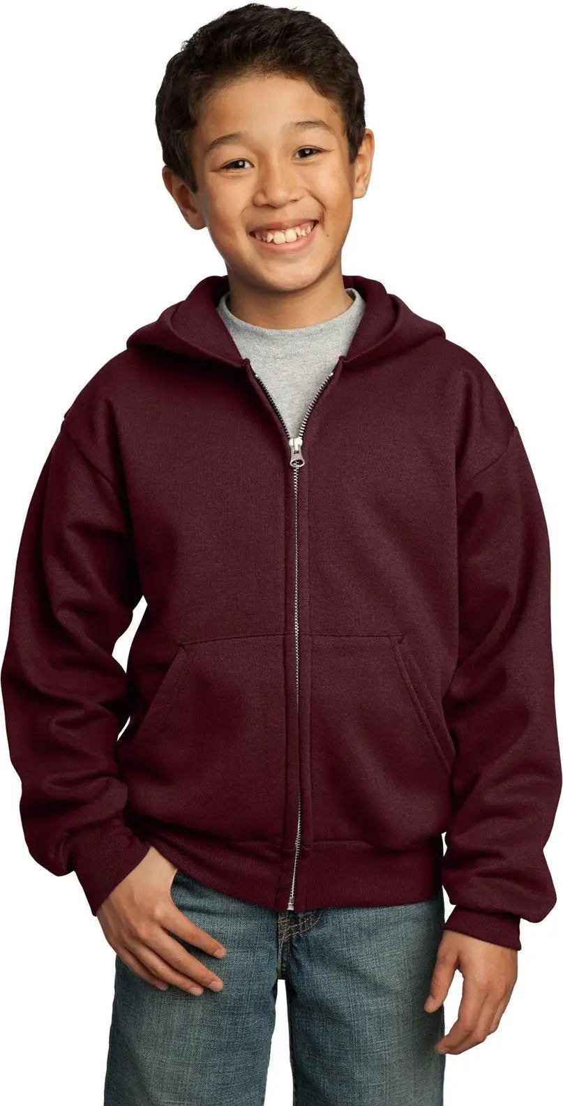 Port & Company Pc90yzh co Youth Core Fleece Full-zip Hooded Sweatshirt - Maroon - Xs