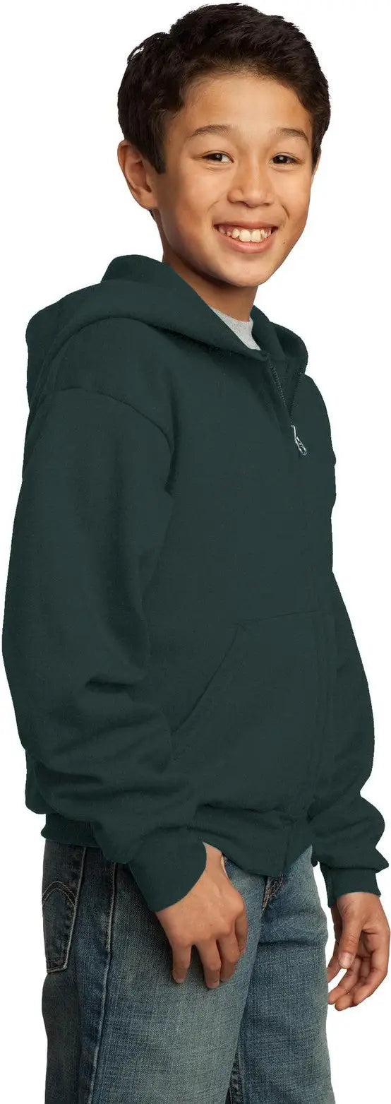 Port & Company Pc90yzh co Youth Core Fleece Full-zip Hooded Sweatshirt - Dark Green
