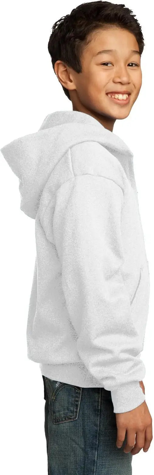 Port & Company Pc90yzh co Youth Core Fleece Full-zip Hooded Sweatshirt - White