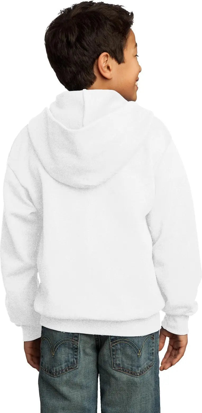 Port & Company Pc90yzh co Youth Core Fleece Full-zip Hooded Sweatshirt - White