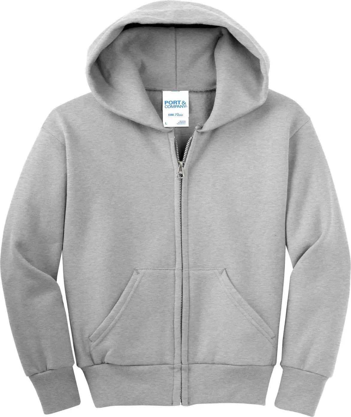 Port & Company Pc90yzh co Youth Core Fleece Full-zip Hooded Sweatshirt - Ash