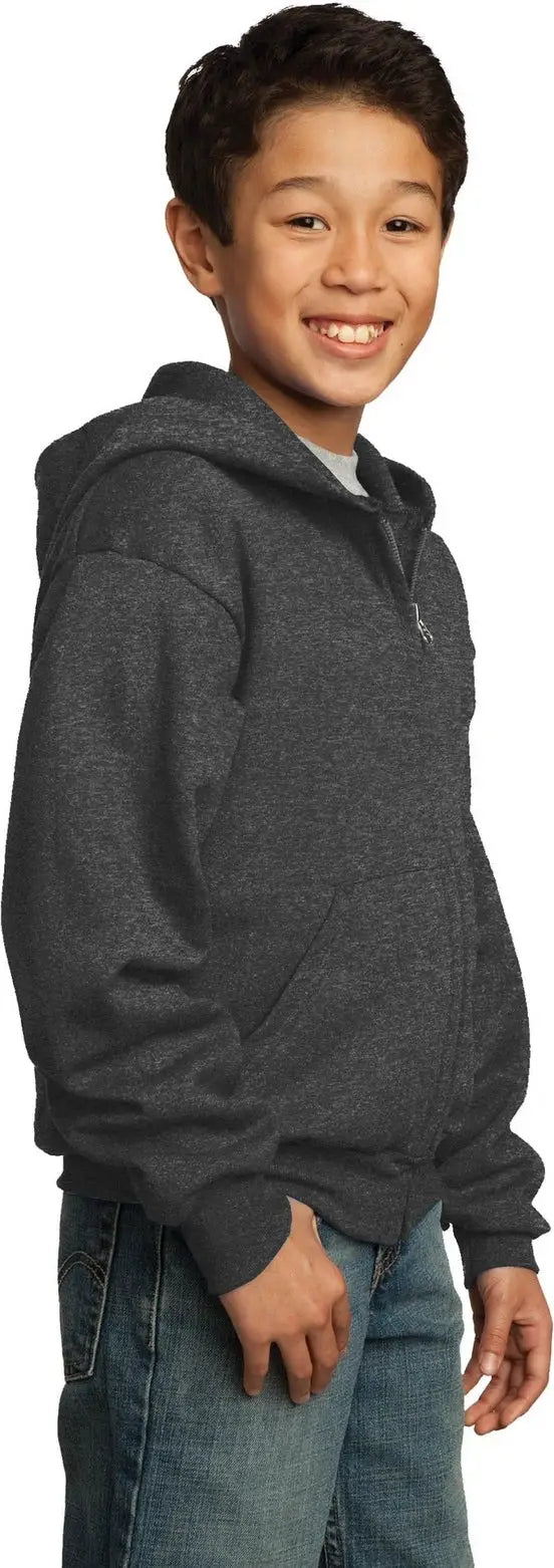 Port & Company Pc90yzh co Youth Core Fleece Full-zip Hooded Sweatshirt - Dark Heather Gray
