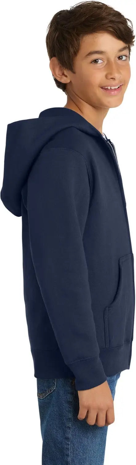 Port & Company Pc90yzh co Youth Core Fleece Full-zip Hooded Sweatshirt - Navy