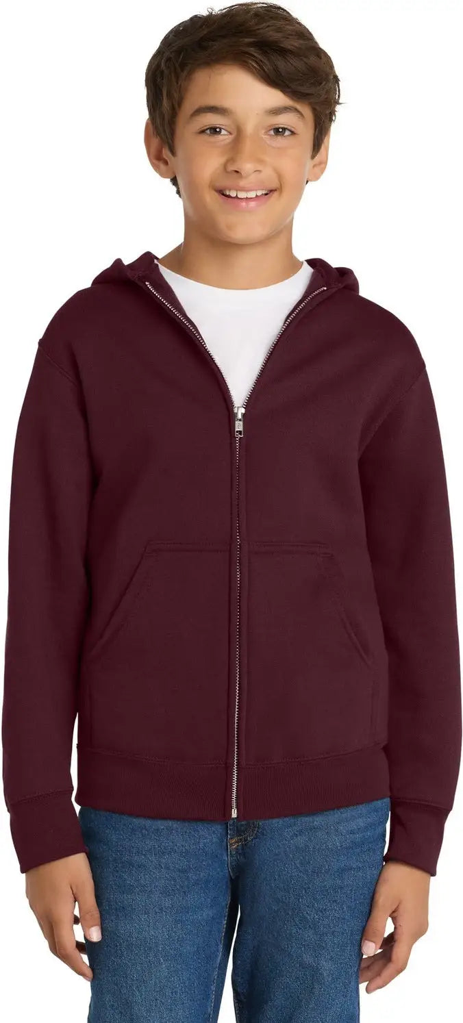 Port & Company Pc90yzh co Youth Core Fleece Full-zip Hooded Sweatshirt - Maroon