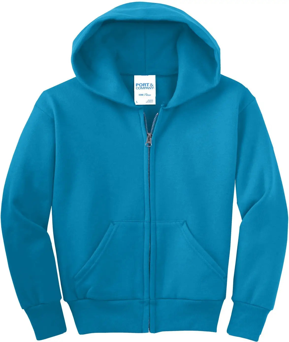 Port & Company Pc90yzh co Youth Core Fleece Full-zip Hooded Sweatshirt - Neon Blue