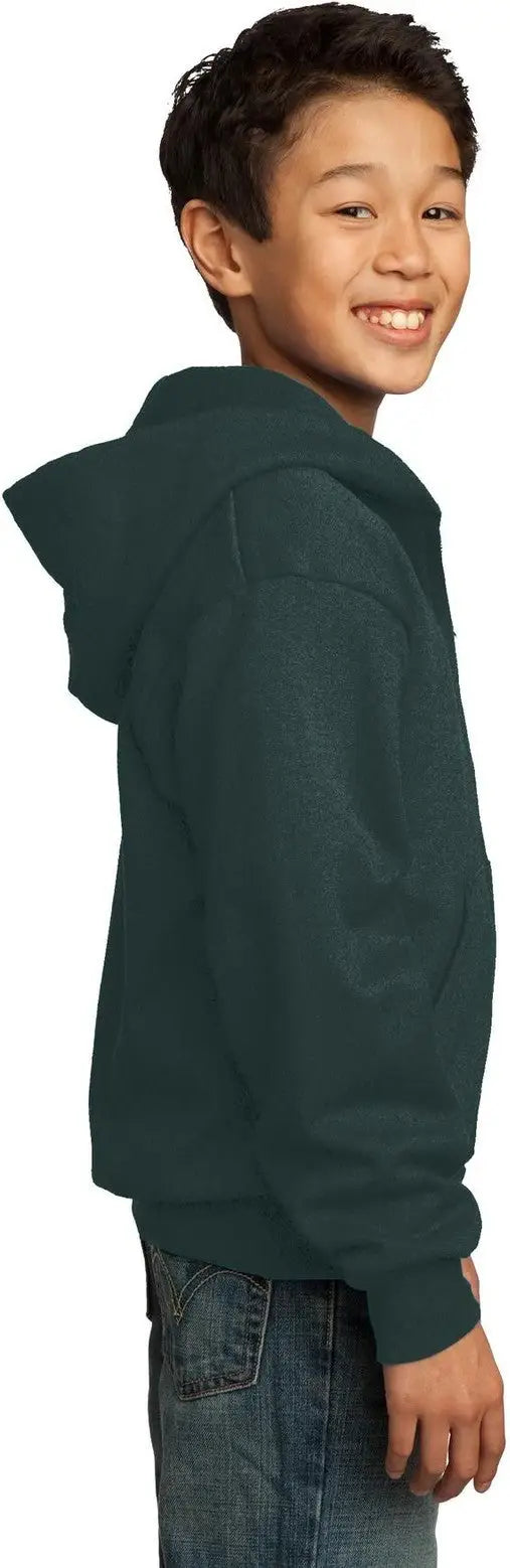 Port & Company Pc90yzh co Youth Core Fleece Full-zip Hooded Sweatshirt - Dark Green