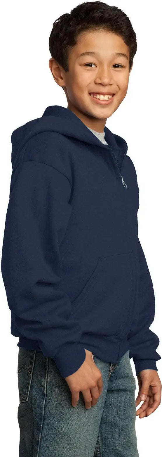 Port & Company Pc90yzh co Youth Core Fleece Full-zip Hooded Sweatshirt - Navy