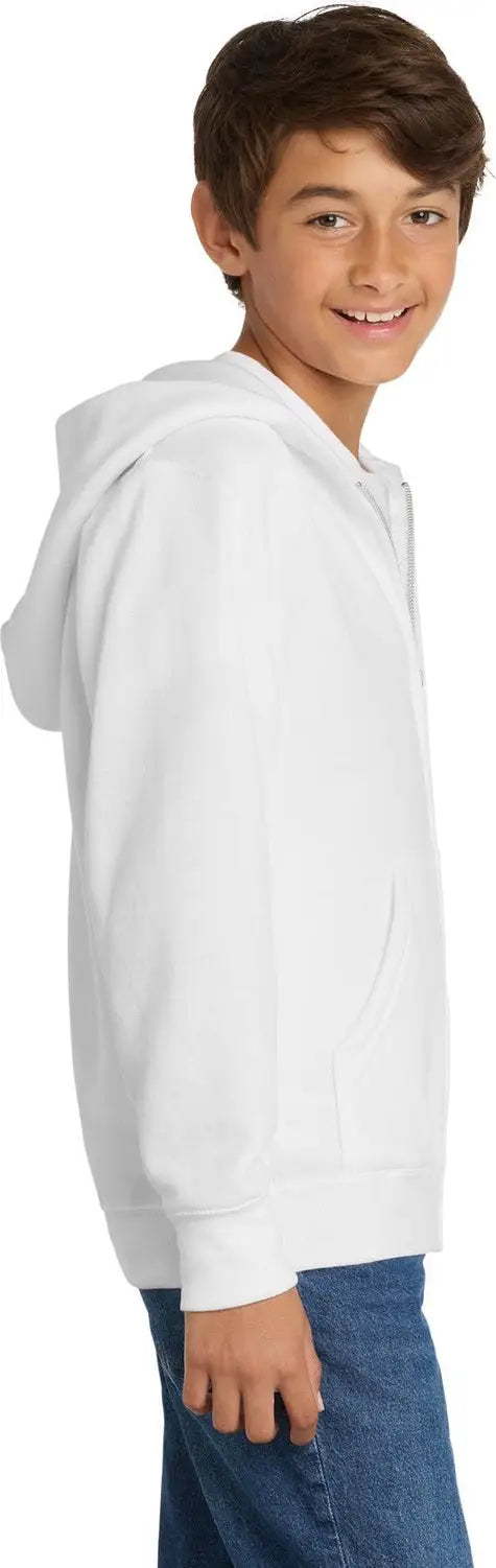 Port & Company Pc90yzh co Youth Core Fleece Full-zip Hooded Sweatshirt - White