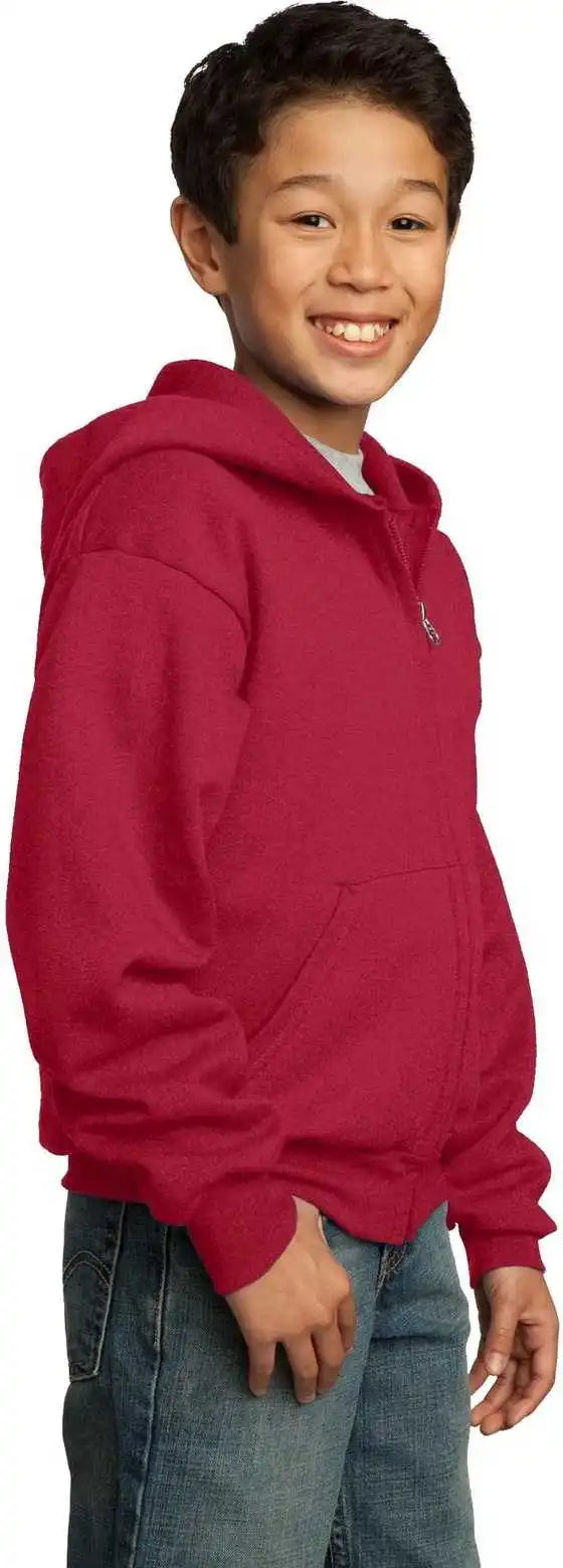 Port &amp; Company Pc90yzh Youth Core Fleece Full Zip Hooded Sweatshirt Red