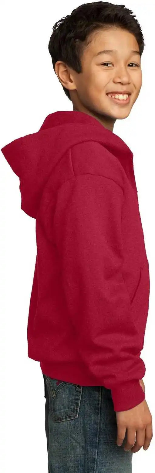 Port &amp; Company Pc90yzh Youth Core Fleece Full Zip Hooded Sweatshirt Red