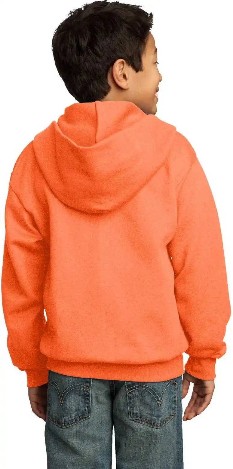 Port & Company Pc90yzh Youth Core Fleece Full Zip Hooded Sweatshirt Neon Orange