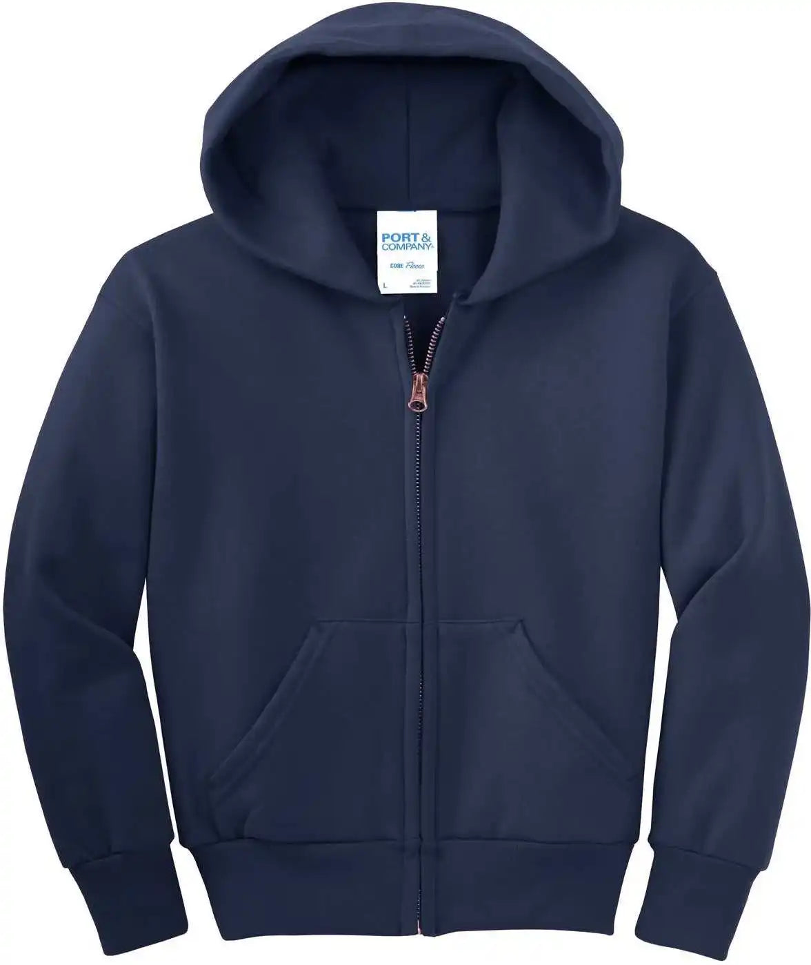 Port &amp; Company Pc90yzh Youth Core Fleece Full Zip Hooded Sweatshirt Navy