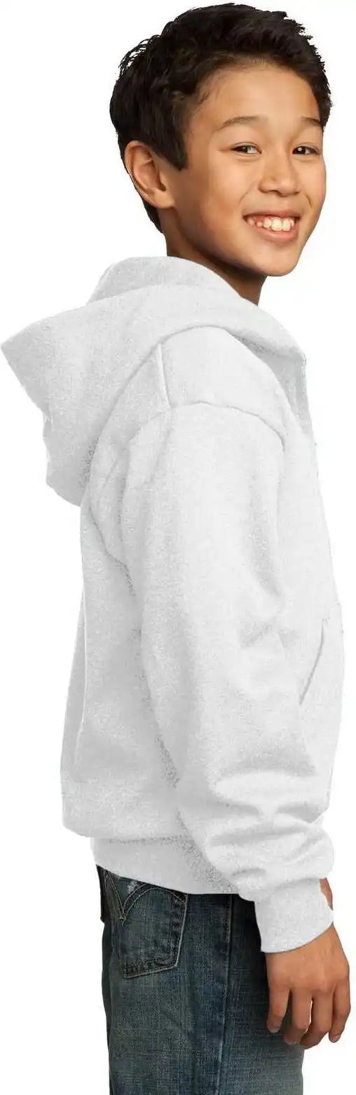 Port &amp; Company Pc90yzh Youth Core Fleece Full-zip Hooded Sweatshirt - White