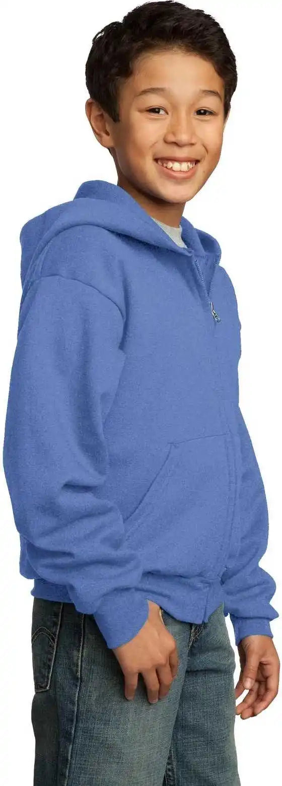 Port &amp; Company Pc90yzh Youth Core Fleece Full Zip Hooded Sweatshirt Carolina Blue