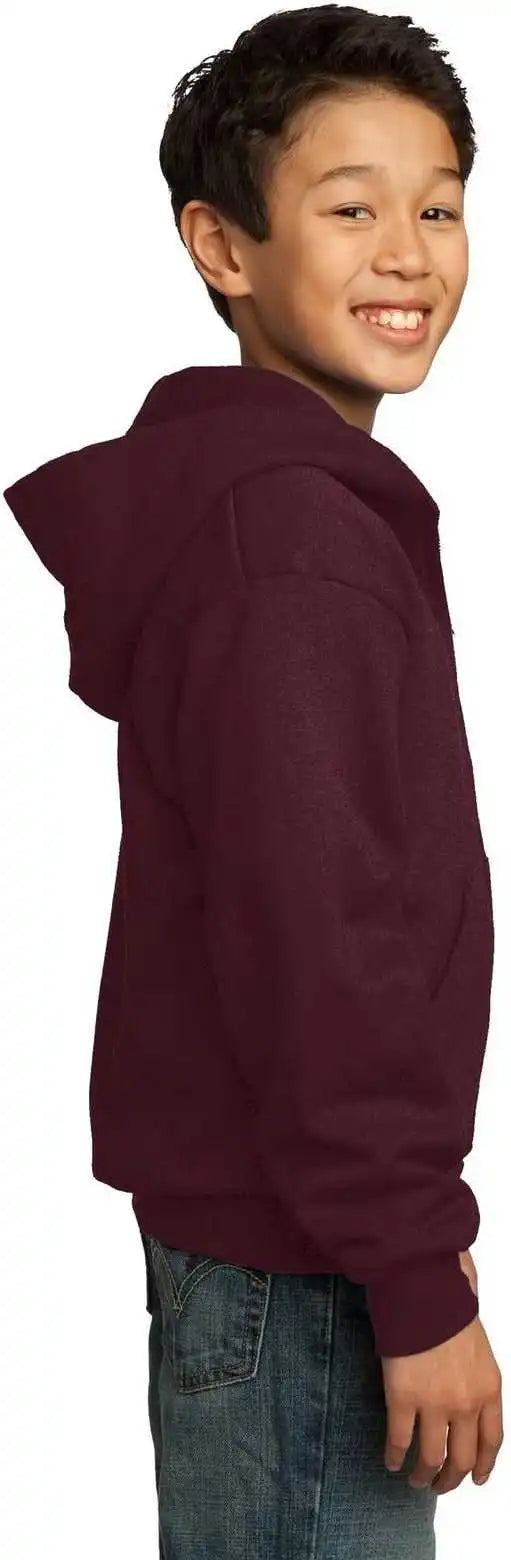 Port &amp; Company Pc90yzh Youth Core Fleece Full Zip Hooded Sweatshirt Maroon