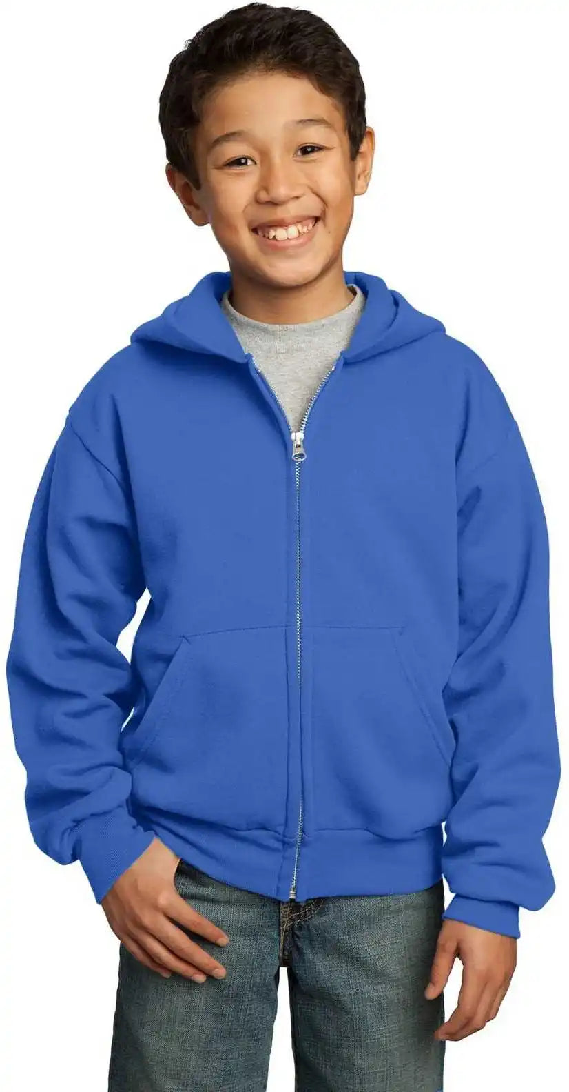 Port & Company Pc90yzh Youth Core Fleece Full-zip Hooded Sweatshirt - Royal