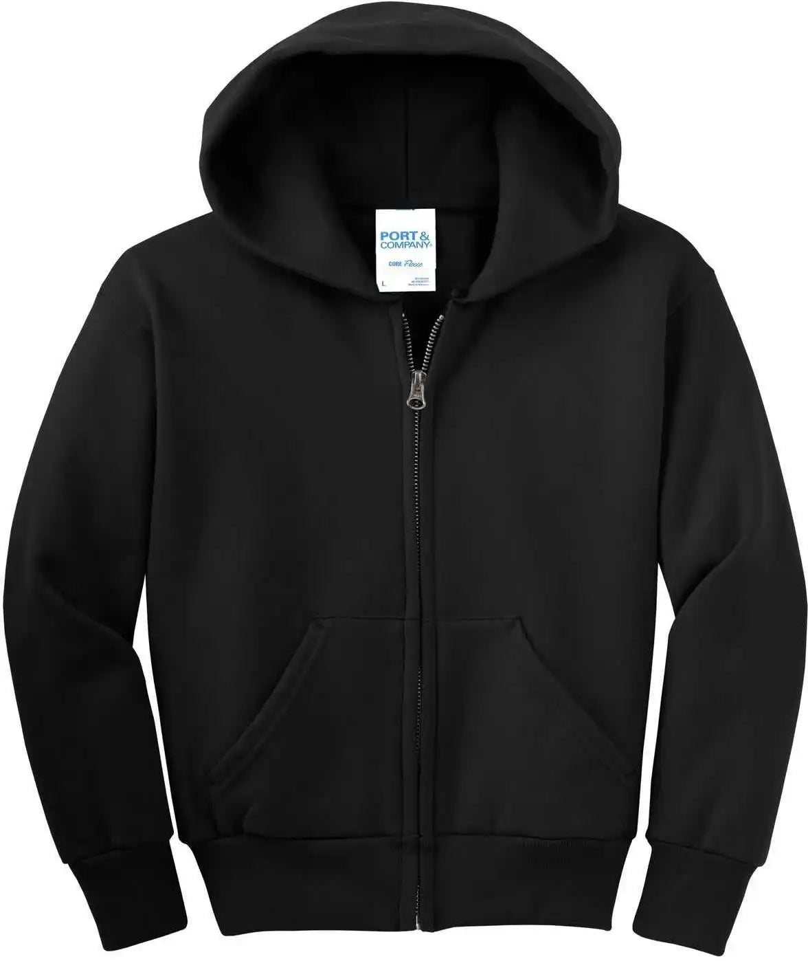 Port &amp; Company Pc90yzh Youth Core Fleece Full-zip Hooded Sweatshirt - Jet Black