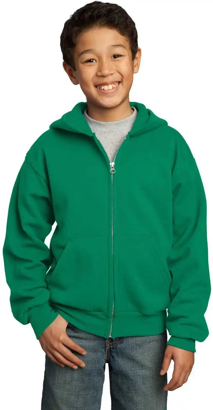 Port &amp; Company Pc90yzh Youth Core Fleece Full Zip Hooded Sweatshirt Kelly