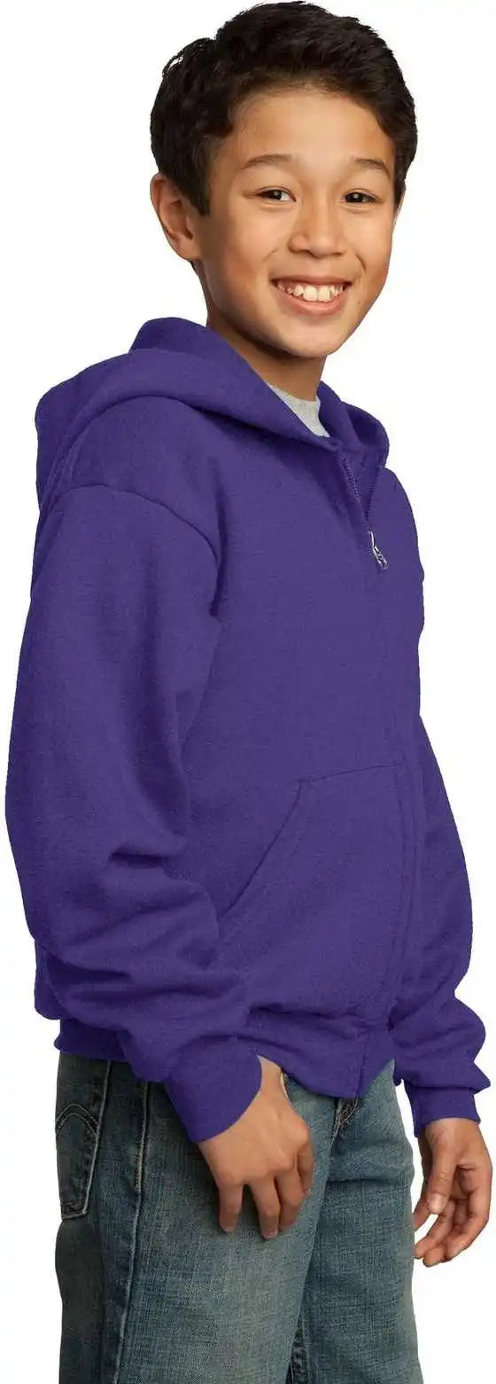 Port &amp; Company Pc90yzh Youth Core Fleece Full Zip Hooded Sweatshirt Purple