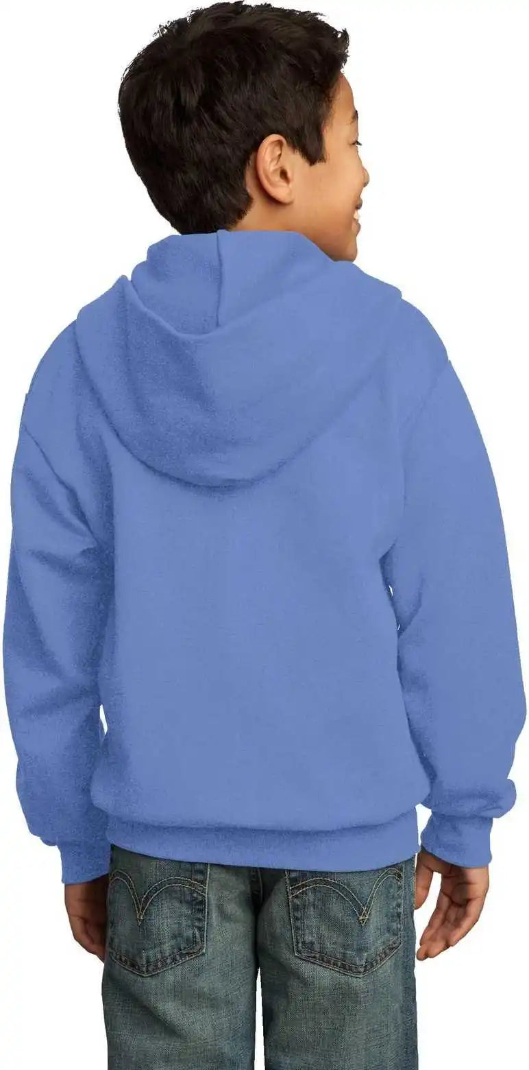 Port &amp; Company Pc90yzh Youth Core Fleece Full Zip Hooded Sweatshirt Carolina Blue