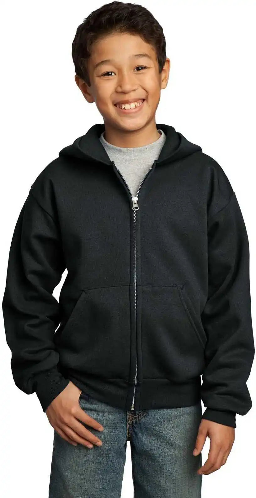 Port & Company Pc90yzh Youth Core Fleece Full Zip Hooded Sweatshirt Jet Black