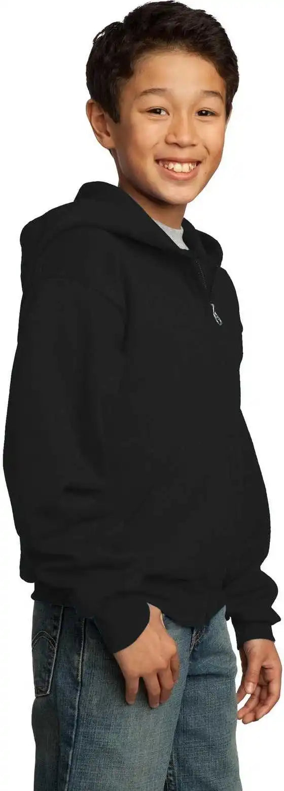 Port &amp; Company Pc90yzh Youth Core Fleece Full-zip Hooded Sweatshirt - Jet Black