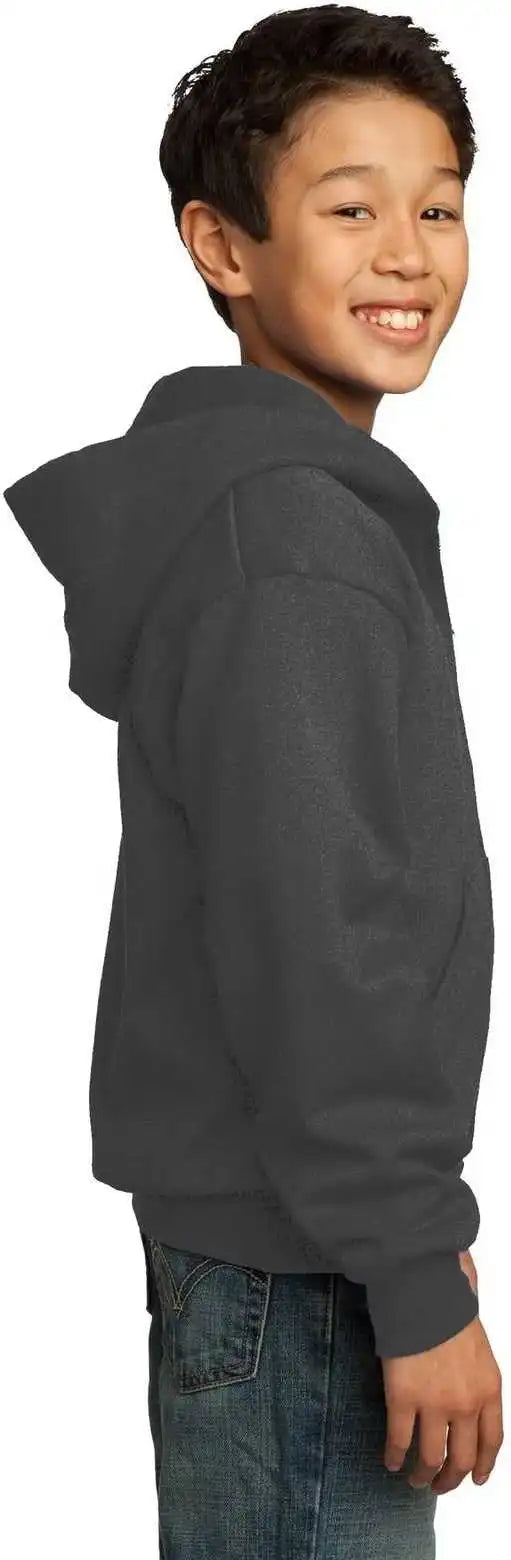 Port &amp; Company Pc90yzh Youth Core Fleece Full Zip Hooded Sweatshirt Charcoal