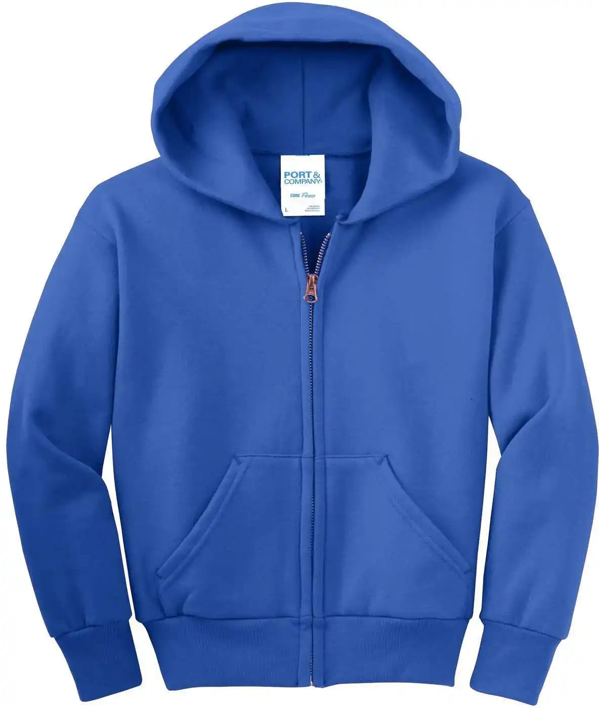 Port &amp; Company Pc90yzh Youth Core Fleece Full Zip Hooded Sweatshirt Royal