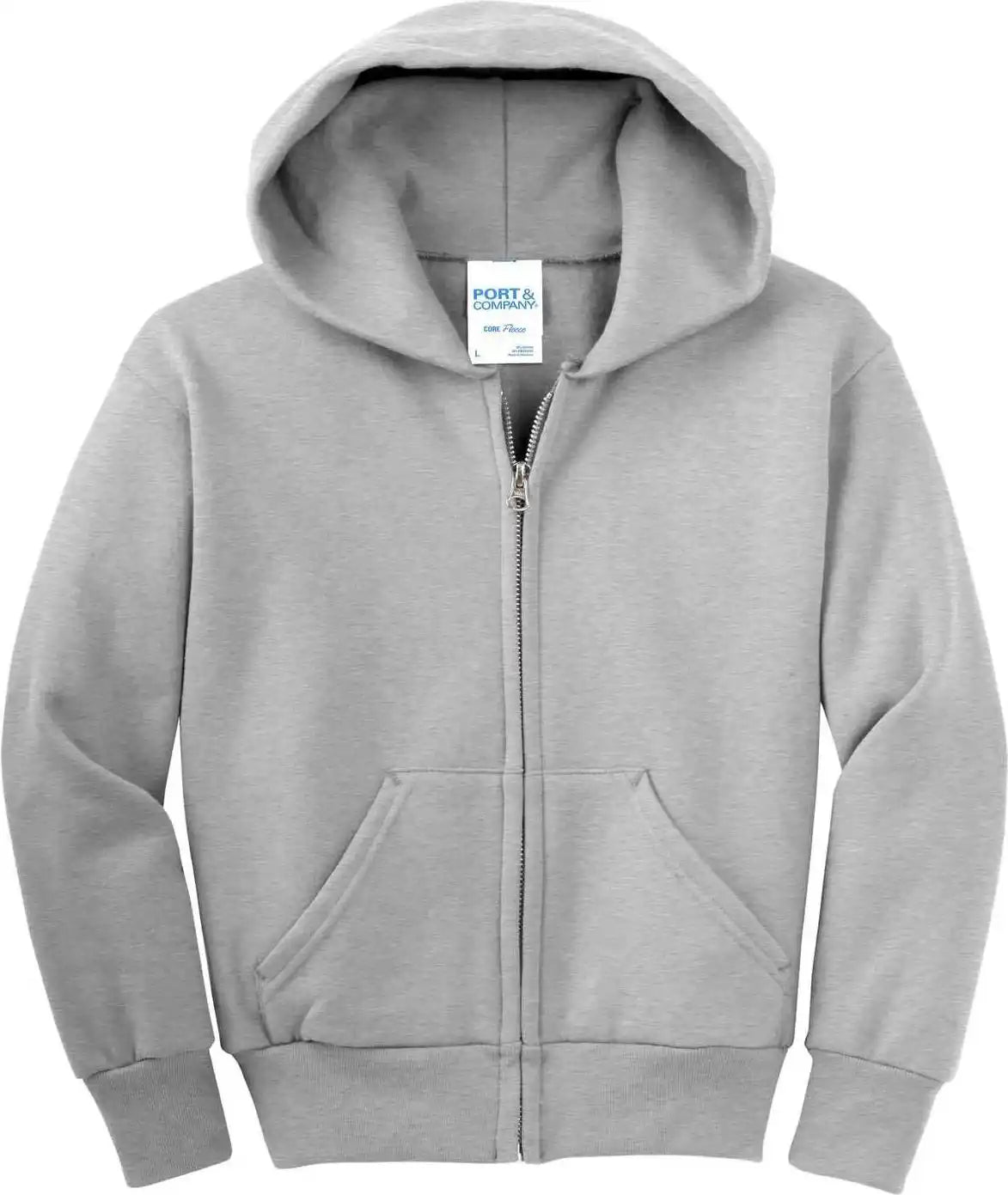 Port &amp; Company Pc90yzh Youth Core Fleece Full Zip Hooded Sweatshirt Ash