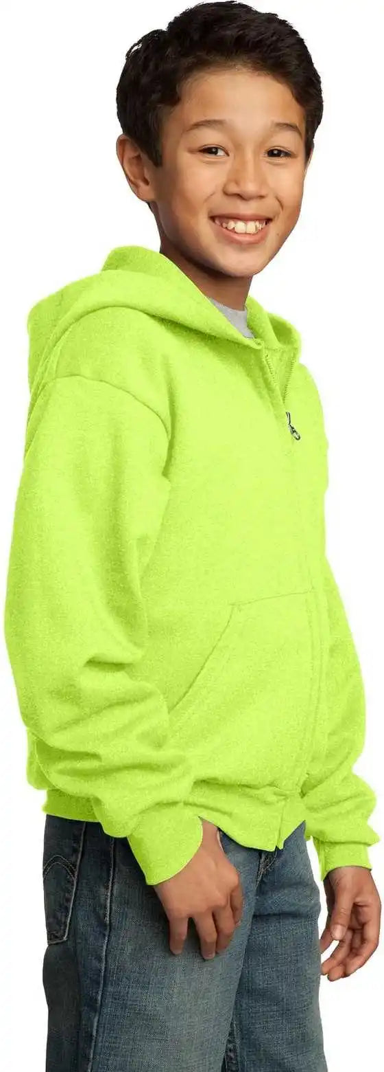 Port &amp; Company Pc90yzh Youth Core Fleece Full Zip Hooded Sweatshirt Neon Yellow