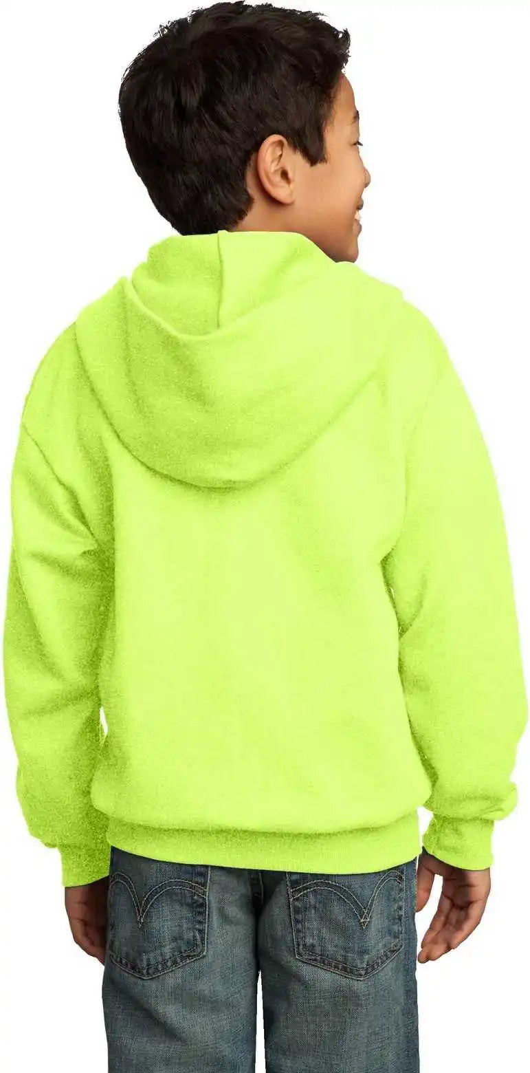 Port &amp; Company Pc90yzh Youth Core Fleece Full Zip Hooded Sweatshirt Neon Yellow